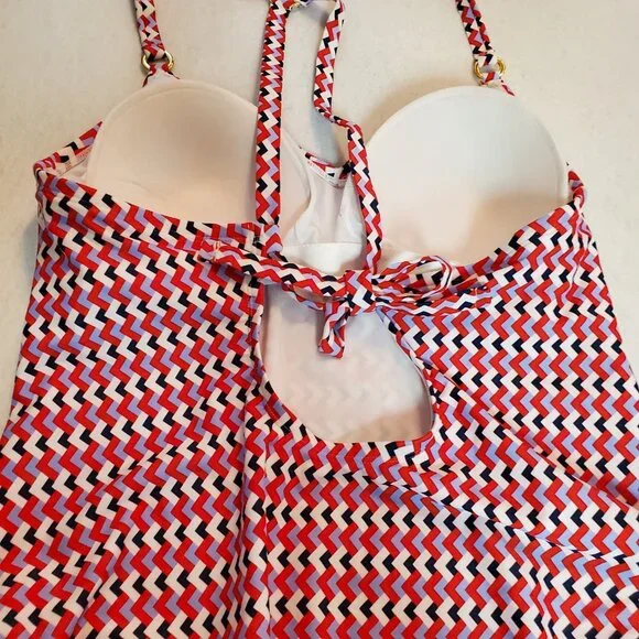 Women's Kona Sol Red Blue Chevron Print One Piece Swimsuit Size 17 NWT - Picture 4 of 7